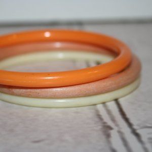 Retro orange, cream and tan bangle bracelet set 7"